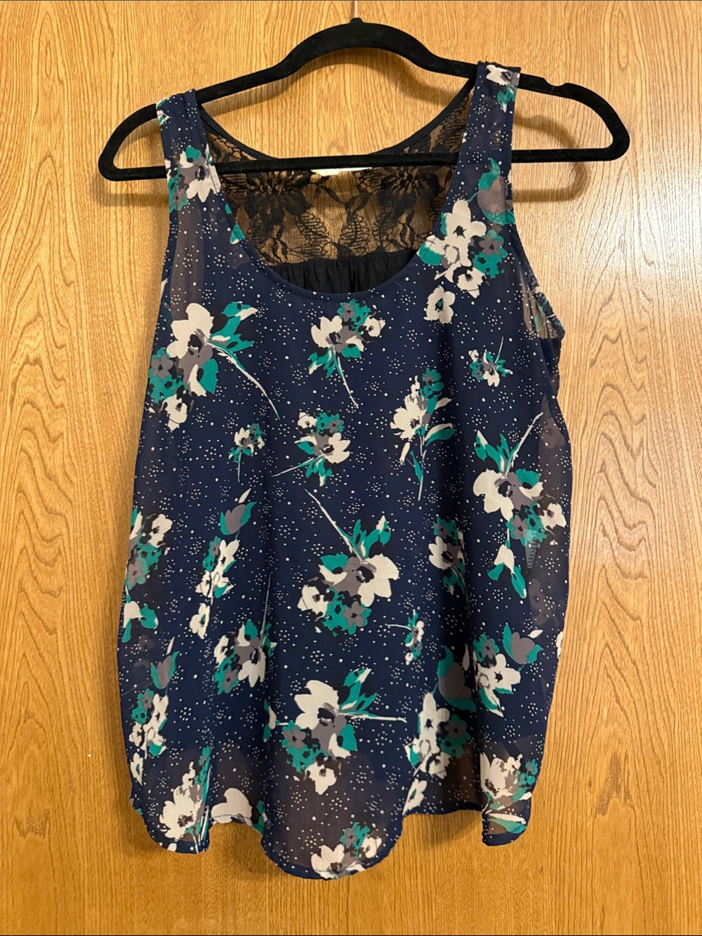 Lush Navy Floral Lace-Back Camisole